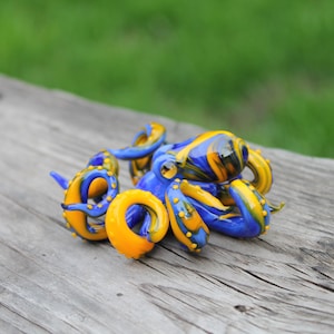 Octopus Ukraine Flag Colors Kraken Collectible Wearable Boro Glass Octopus Necklace / Blown Glass Octopus figurine