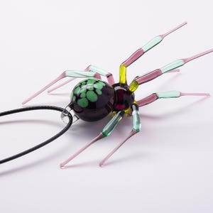 Glowing Uranium Glass Spider Pendant – Handmade Lampwork Necklace UV Reactive Halloween Jewelry  Spider Accessory