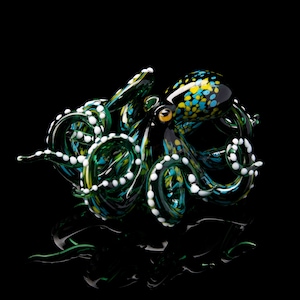 The Green Kraken Collectible Wearable Boro Glass Octopus Necklace / Blown Glass Octopus figurine
