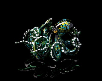 The Green Kraken Collectible Wearable Boro Glass Octopus Necklace / Blown Glass Octopus figurine
