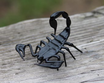 Black Glass Scorpion Figurine Glass Scorpio Scorpion Glass Miniature, Black Emperor Scorpion Glass Sculpture glass figurine