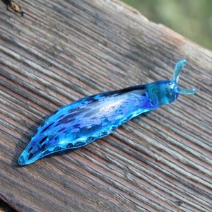 Blue Spotted Slug glass sculpture GLASS SLUG lampwork Glass Animals Handcrafted