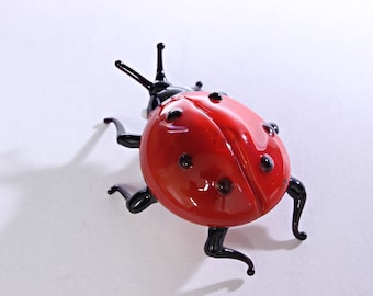 Blown Glass Ladybug Miniature, ladybird Sculpture, Figurine, Flamework , Animals Glass,Sculpture Made Of Glass, Glass Art