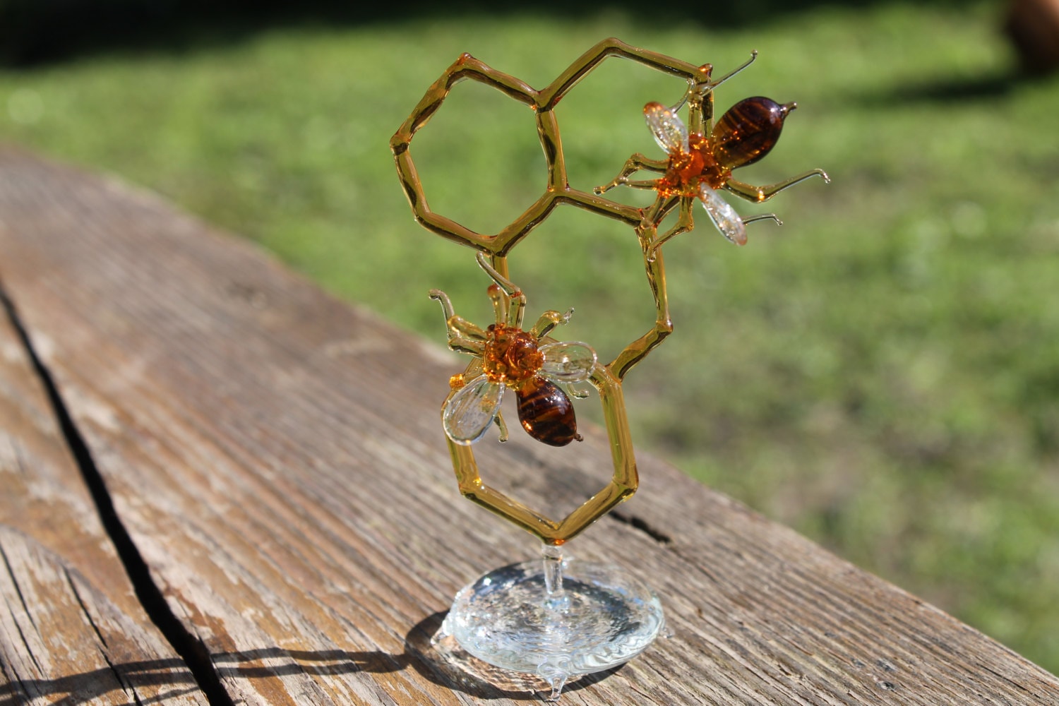 Glass Honeycomb and Bee Collectible Figurine Glass Bee Blown Glass ...