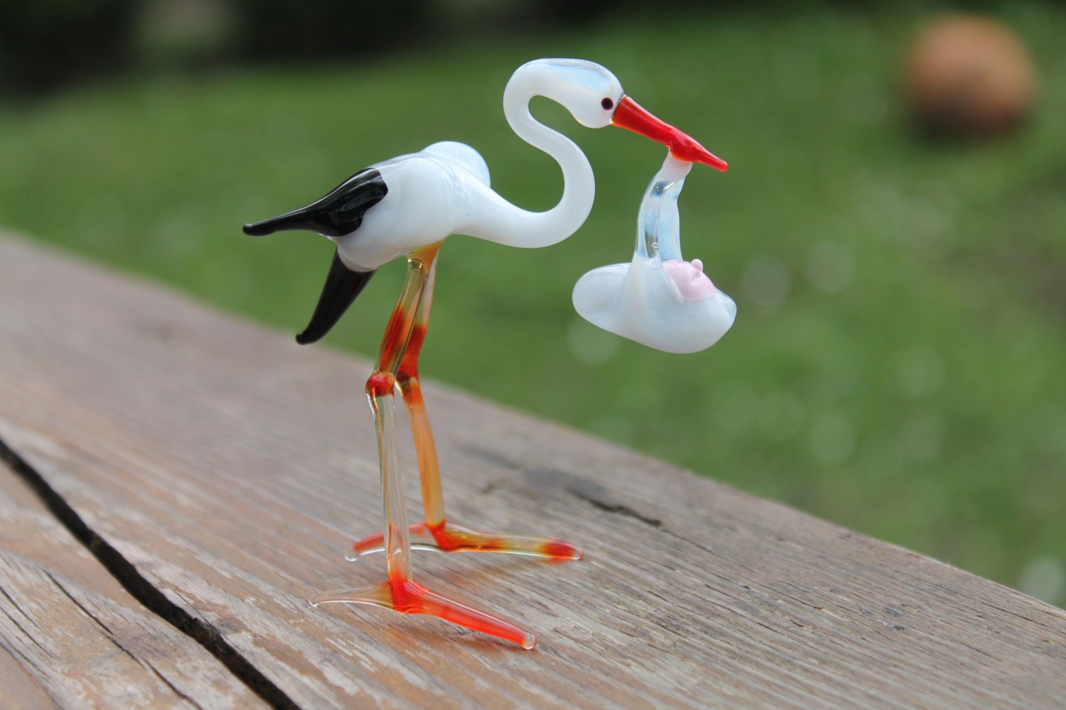 コウノトリpng ガラスミニチュア、動物ガラス、アートガラス、吹き