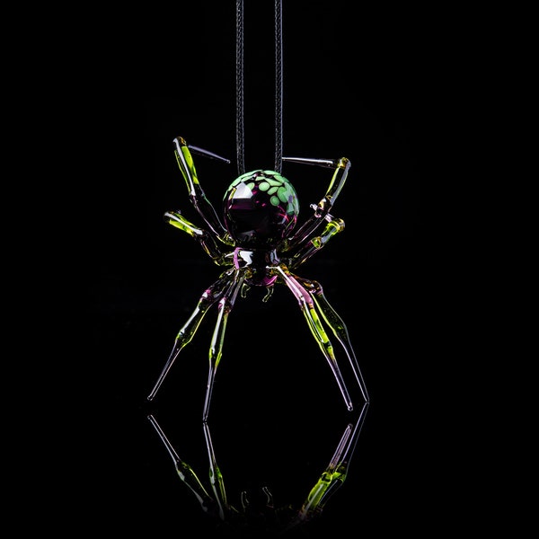 Pendant Spider Animals Glass, Hanging Blown glass Spider, blown glass figurine,  hand blown glass