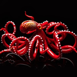 Red Glass Octopus Sculpture Kraken Cephalopod Miniature Blown Figurine  Blown Glass Octopus Glass Octopus Ocean