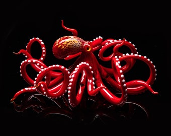 Red Glass Octopus Sculpture Kraken Cephalopod Miniature Blown Figurine  Blown Glass Octopus Glass Octopus Ocean