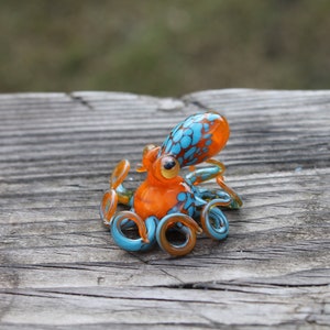 Blown Glass Orange and Blue Octopus glass figurine Octopus Glass Ocean Octopus Kraken Glass Octopus Figurine image 2