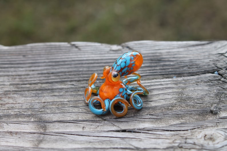 Blown Glass Orange and Blue Octopus glass figurine Octopus Glass Ocean Octopus Kraken Glass Octopus Figurine image 2