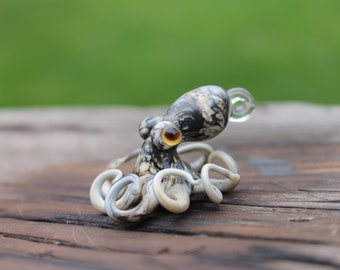 Handcrafted Banded Octopus Murano Glass Pendant - Octopus Glass Rear View Mirror Charm