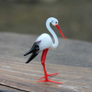Small Glass Stork bird Murano Gift Blown Stork Sculpture Art Collectible Artglass Lampwork Stork Figurines Miniature Little Glass Animals