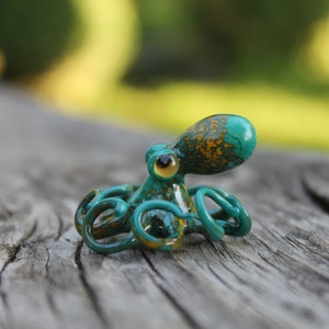 Blown Glass Green and Yellow Octopus glass figurine Octopus Glass Ocean Octopus Kraken Glass Octopus Figurine