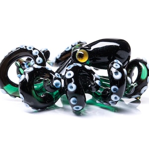 The Green and black Kracken Collectible Wearable Boro Glass Octopus Necklace / Blown Glass Octopus figurine