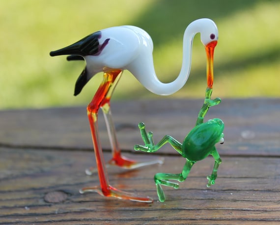 ガラスのコウノトリの置物コウノトリのガラスの彫刻、吹きガラス 