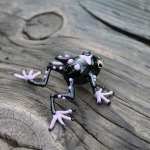 Pink Blown Glass Frog Sculpture poison dart frog Figurine murano art collectible gifts black frog boro toy Glass Frog Miniature Homedecor