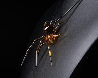 Spider Necklace, Goth Necklace, Spider Pendant, Spider Pendant, Jeweled Spider, Black Spider, Spider Jewelry, Black Red Pendant