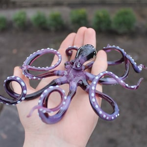 Blown Glass Octopus, Glass Purple  Octopus, Glass, Octopus, Ocean, Octopus Sculpture, Squid, Kraken, Cephalopod, Octopus Figurine