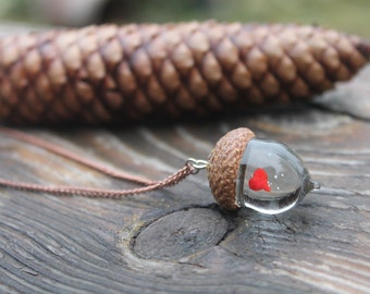 Glass Acorn Lampwork, ornamento di ghianda, realizzato in vetro flamework e un cappuccio di ghianda