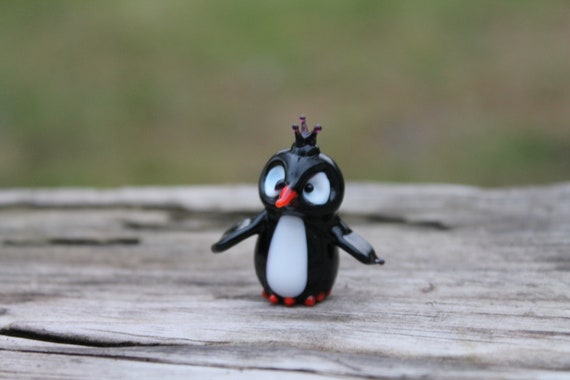 Glass Penguin Figurine Blown Black Penguin Animals Glass Miniature 