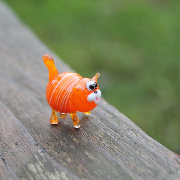 Glass cat Miniature, Animals Glass, Art Glass cat, Glass Blown cat , Sculpture Made Of Glass, Glass Art