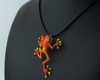 Frog pendant  Blown Glass Frog Sculpture Frog necklace Frog Glass Miniature