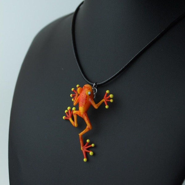 Frog pendant  Blown Glass Frog Sculpture Frog necklace Frog Glass Miniature