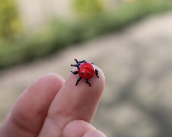 吹きガラスてんとう虫ミニチュア、てんとう虫彫刻、てんとう虫