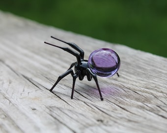 Glass Spider Figurine  Blown Glass Spider Glass Spider Miniature Glass Spider Collection  Animal Glass Figurine  Art Glass Spider