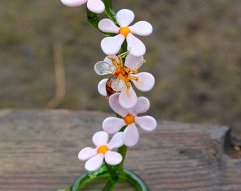Bees And Flowers Hand Blown Glass Lampwork Collectible Miniature Figurine, Sculpture Made Of Glass, blown glass figurine