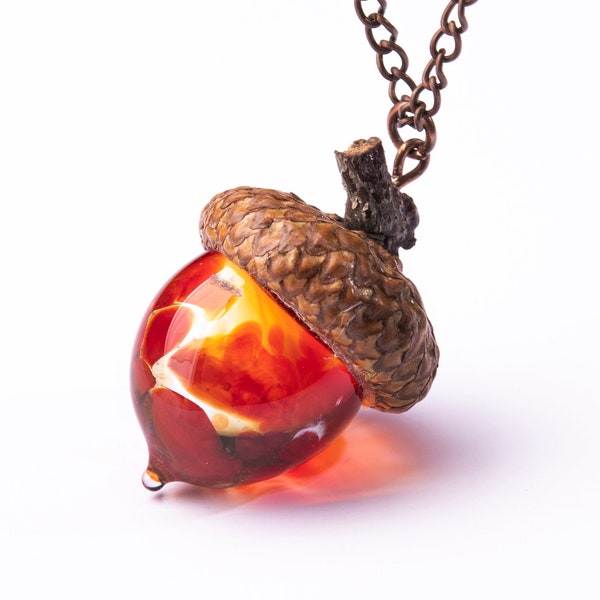 Peter Pan Kiss Necklace Glass Acorn Necklace acorn ornament  made from flamework Glass Acorn Necklace