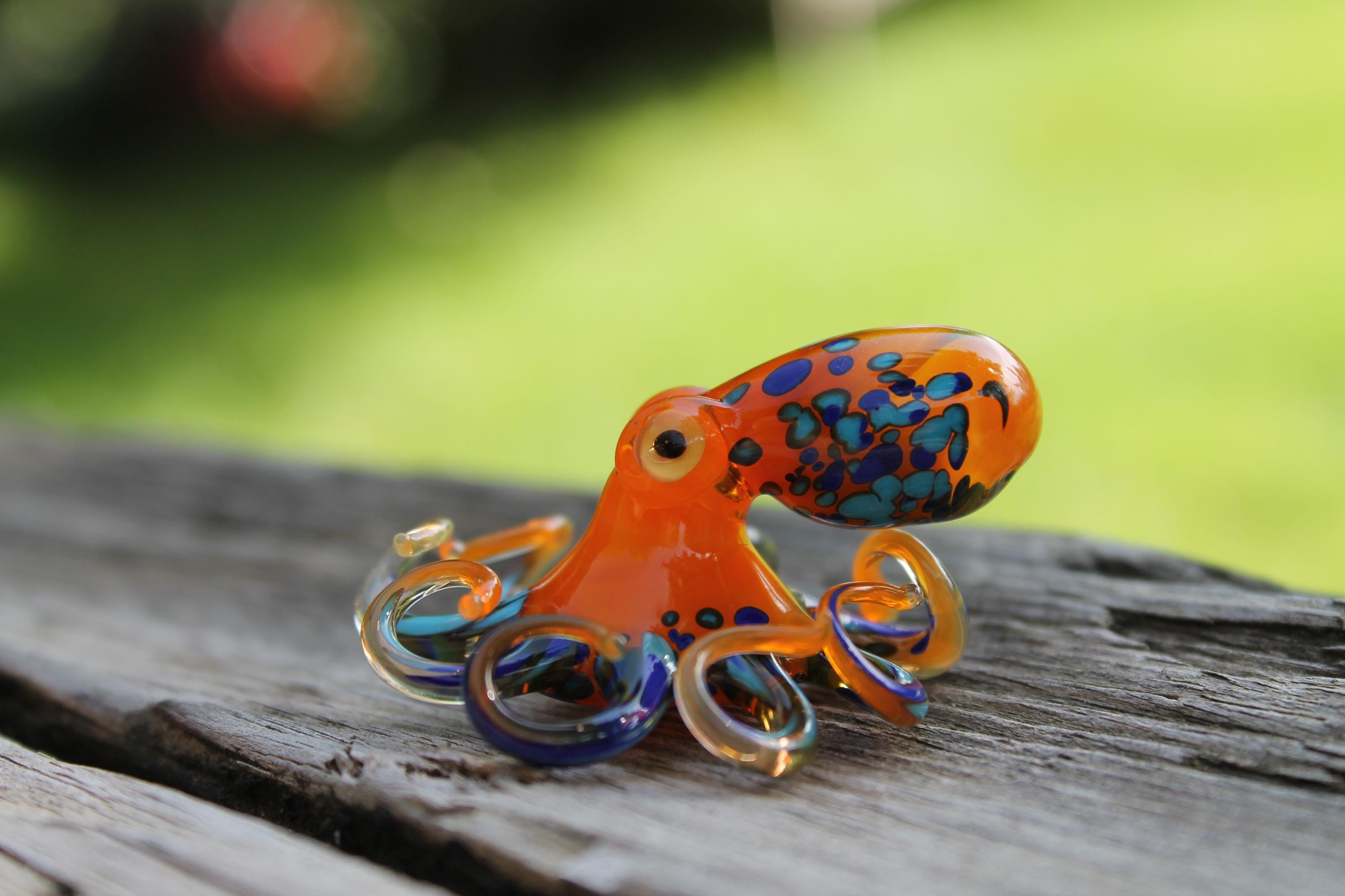 Orange Blue Blown Glass Octopus Glass Figurine Octopus Glass Ocean