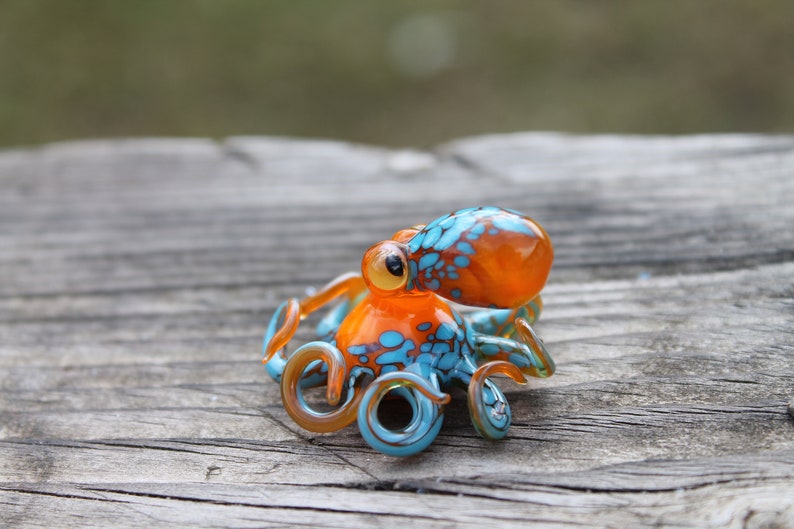 Blown Glass Orange and Blue Octopus glass figurine Octopus Glass Ocean Octopus Kraken Glass Octopus Figurine image 3