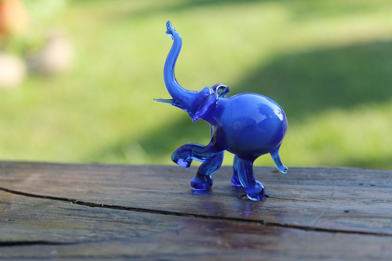 Hand Blown Glass Elephant Animal Cute Miniature blue Figurine Etsy