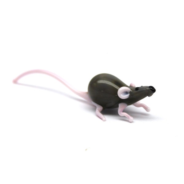 Rattenminiatur aus Glas, Tierfiguren aus Glas, Kunstglas, mundgeblasenes Glas, Glasskulptur, Glaskunst