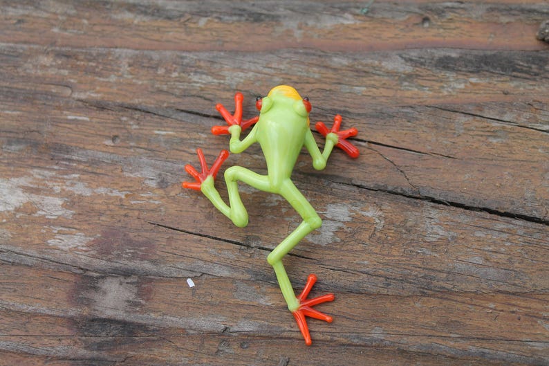 callidryas tree frog Blown Glass Frog Sculpture poison dart frog lampwork boro toy Glass Frog Miniature Agalychnis callidryas image 1