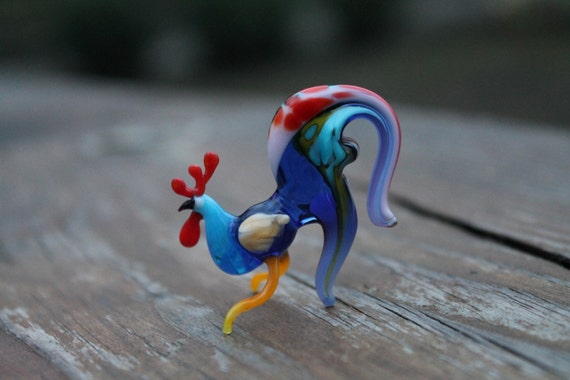 Glass rooster figurine Cock collection Glass rooster statue Glass animal figurine Miniature rooster