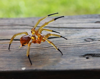 Blown Glass Figurine Art Insect Amber and Black SPIDER, Art Glass Spider Figurine Glass Figurine Animal Figure Glass Sculpture