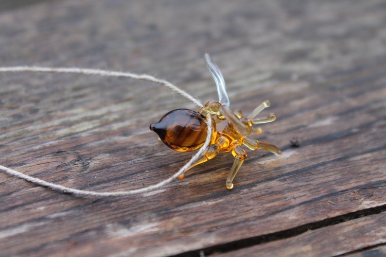 Glass Bee Pendant Collectible Figurine honey bee , Animals Glass, Art Glass, Blown Glass, glass sculpture for sale, Glass Art image 4