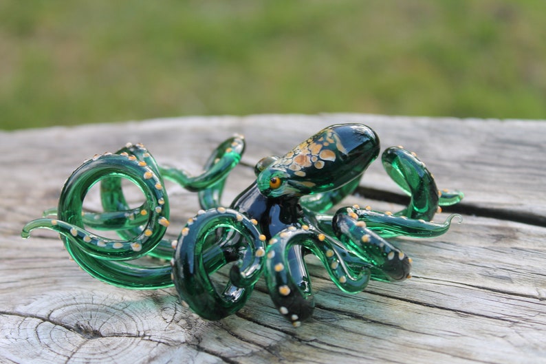 Blown Glass Octopus, Glass Octopus, Glass, Octopus, Ocean, Octopus Sculpture, Squid, Kraken, Cephalopod, Blown Glass, Octopus Figurine image 8