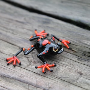 Orange Blown Glass Frog Sculpture poison dart frog Figurine murano art collectible gifts black frog boro toy Glass Frog Miniature Homedecor