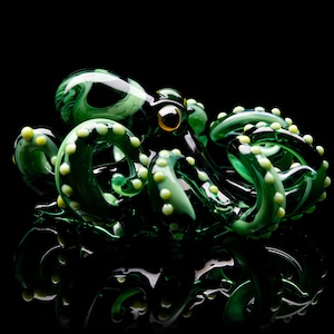 The Green Kracken Collectible Wearable Boro Glass Octopus Necklace / Blown Glass Octopus figurine