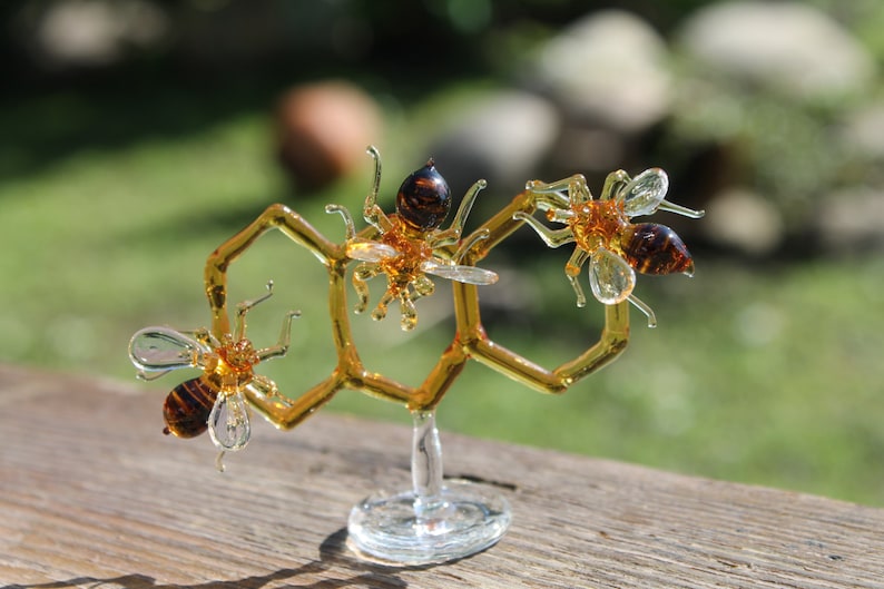 Glass Honeycomb and Bee Collectible Figurine Glass Bee Blown Glass ...