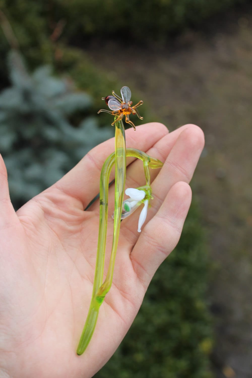 Glass Flower Snowdrop And Bee Glass Handblown Mother S Etsy