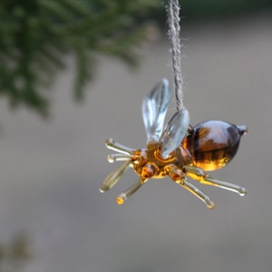 Glass Bee Pendant Collectible Figurine honey bee , Animals Glass, Art Glass, Blown Glass, glass sculpture for sale, Glass Art image 1