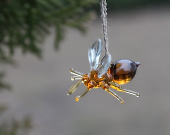 Glass Bee Pendant Collectible Figurine honey bee , Animals Glass, Art Glass, Blown Glass, glass sculpture for sale, Glass Art