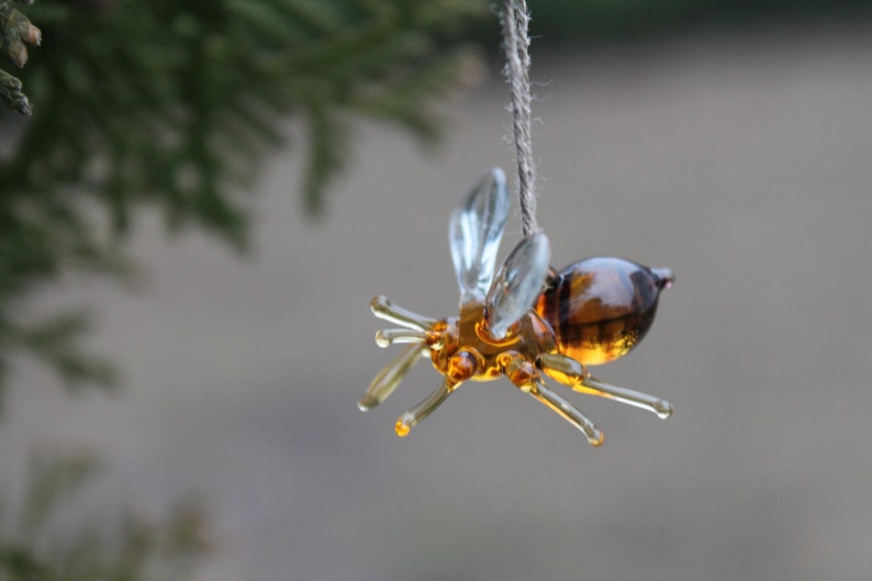 Glass Bee Pendant Collectible Figurine honey bee , Animals Glass, Art Glass, Blown Glass, glass sculpture for sale, Glass Art image 1