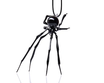 Spider Necklace, Goth Necklace, Spider Pendant, Spider Pendant, Jeweled Spider, Black Spider, Spider Jewelry, Black Red Pendant