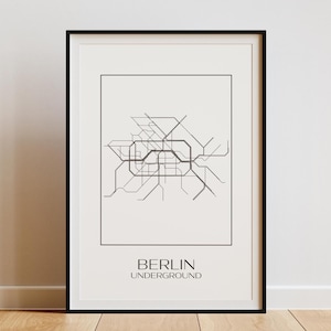 Konsttryck med karta över Berlins tunnelbana: Minimalistisk svartvit giclée