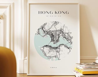 Mapa circular de Hong Kong para download digital e impressão artística.